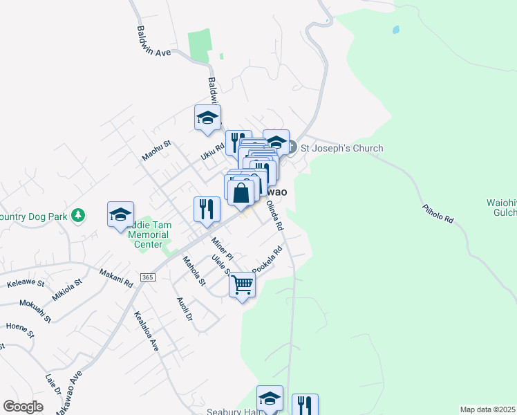 map of restaurants, bars, coffee shops, grocery stores, and more near 16 Ai Street in Makawao