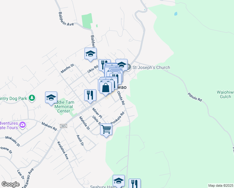 map of restaurants, bars, coffee shops, grocery stores, and more near 16 Ai Street in Makawao