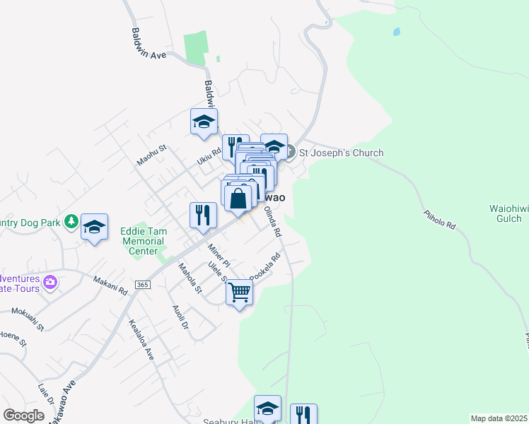 map of restaurants, bars, coffee shops, grocery stores, and more near 16 Ai Street in Makawao