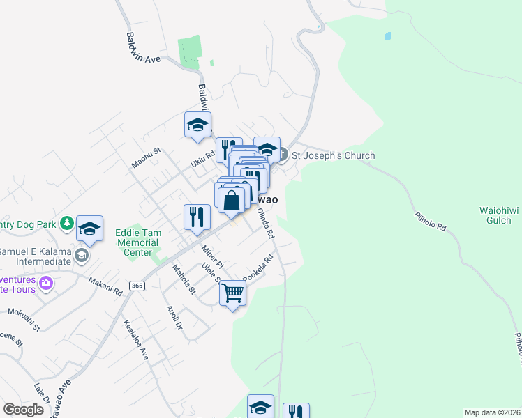 map of restaurants, bars, coffee shops, grocery stores, and more near 16 Ai Street in Makawao