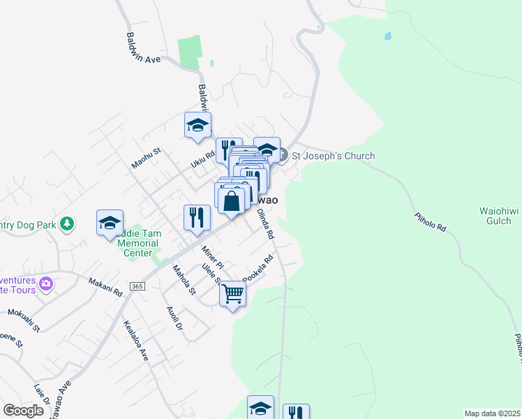 map of restaurants, bars, coffee shops, grocery stores, and more near 16 Ai Street in Makawao