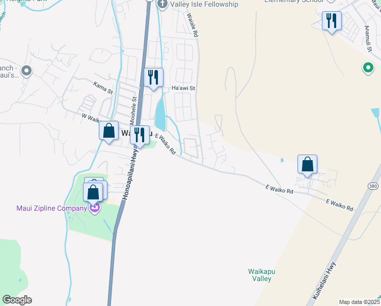 map of restaurants, bars, coffee shops, grocery stores, and more near 69 Ohana Hana Loop in Wailuku