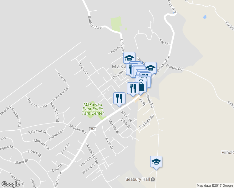 map of restaurants, bars, coffee shops, grocery stores, and more near 1119 Mahanani Place in Makawao