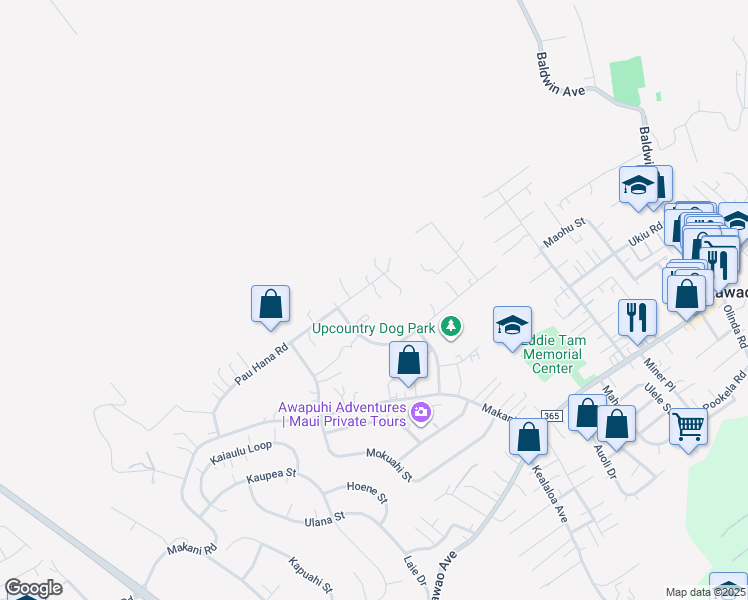 map of restaurants, bars, coffee shops, grocery stores, and more near 350 Pau Hana Road in Makawao