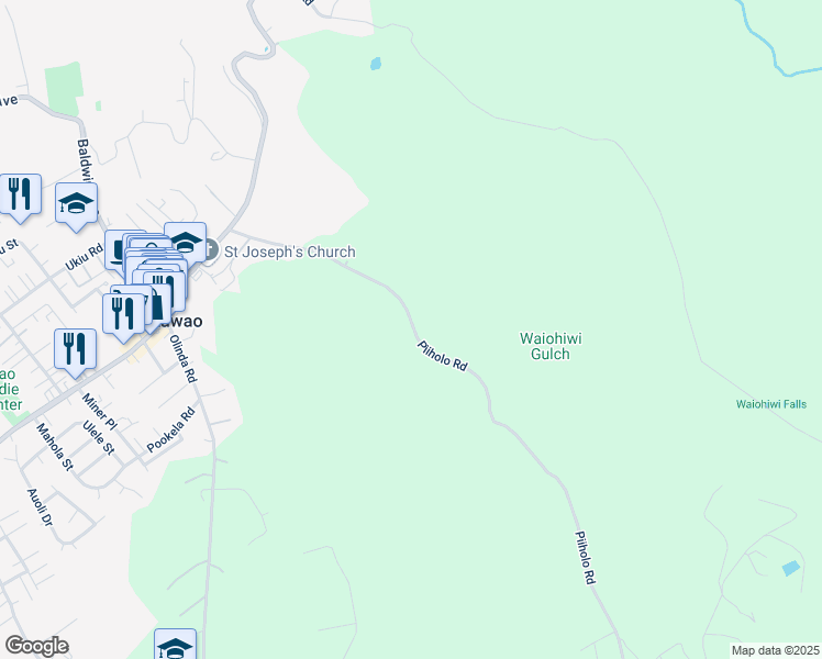 map of restaurants, bars, coffee shops, grocery stores, and more near 186 Piiholo Road in Makawao