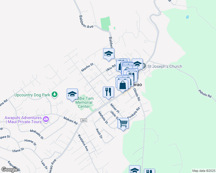 map of restaurants, bars, coffee shops, grocery stores, and more near 1118 Mahanani Place in Makawao