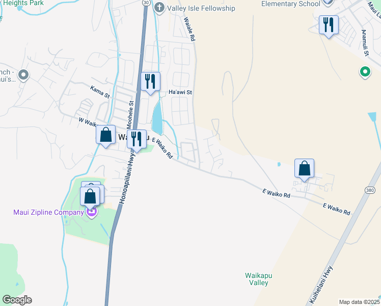 map of restaurants, bars, coffee shops, grocery stores, and more near 91 Ohana Hana Loop in Wailuku