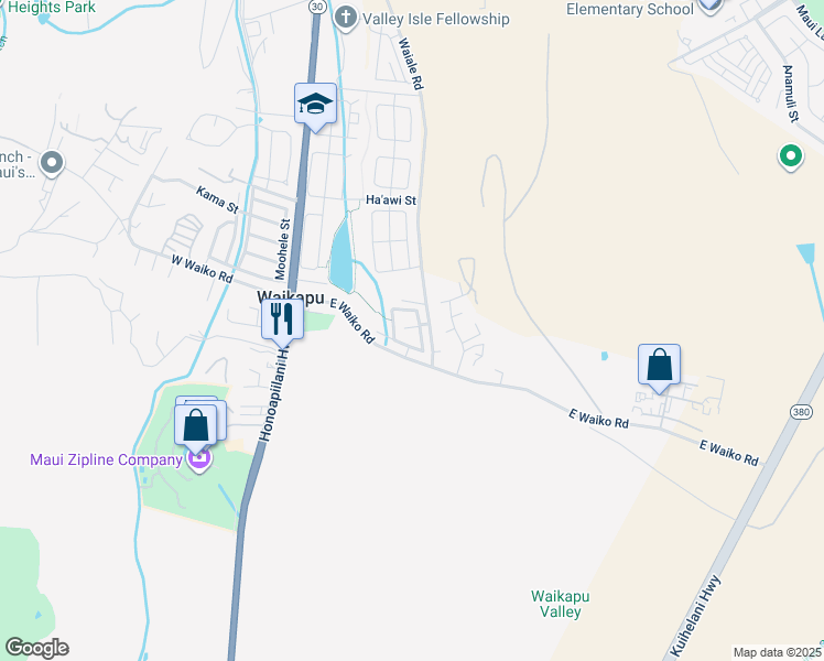 map of restaurants, bars, coffee shops, grocery stores, and more near 91 Ohana Hana Loop in Wailuku