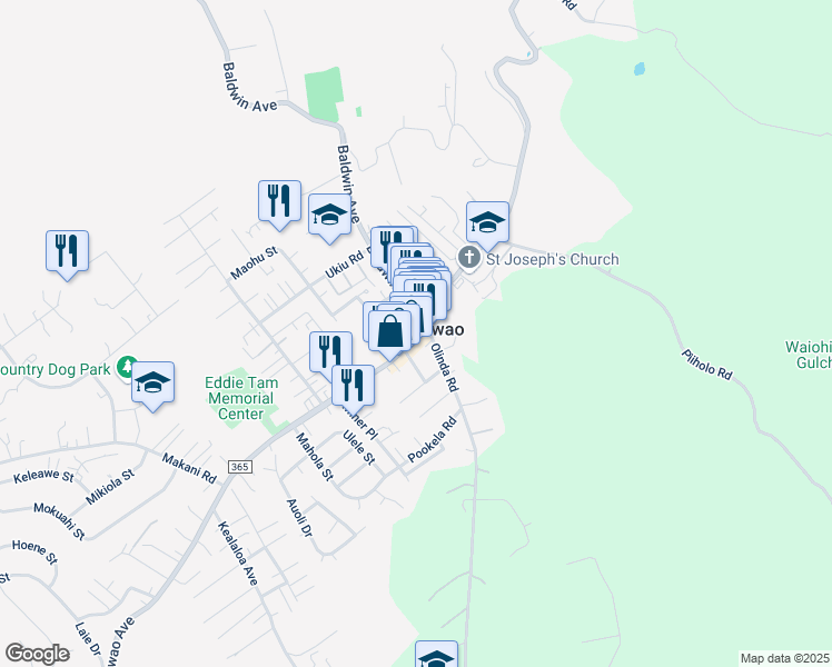 map of restaurants, bars, coffee shops, grocery stores, and more near 16 Ai Street in Makawao