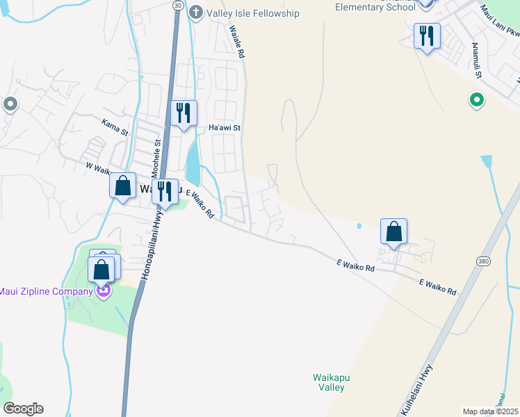 map of restaurants, bars, coffee shops, grocery stores, and more near 325 Pakana Street in Wailuku
