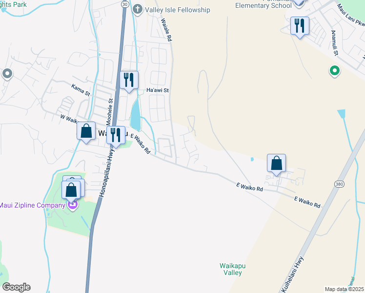 map of restaurants, bars, coffee shops, grocery stores, and more near 325 Pakana Street in Wailuku