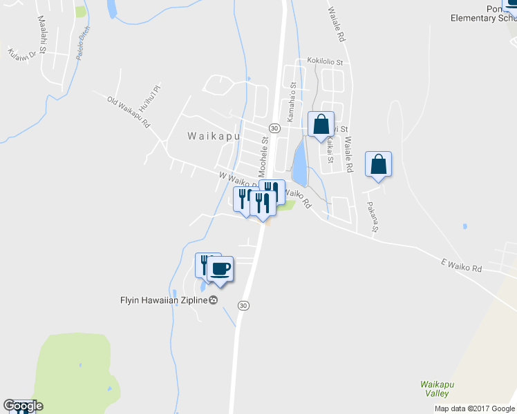 map of restaurants, bars, coffee shops, grocery stores, and more near 1460 Keilio Place in Wailuku