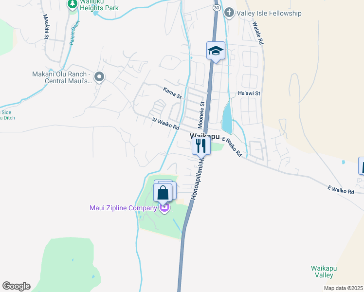 map of restaurants, bars, coffee shops, grocery stores, and more near 60 Wilikona Place in Wailuku
