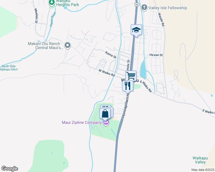 map of restaurants, bars, coffee shops, grocery stores, and more near 1520 Kilinoe Place in Wailuku