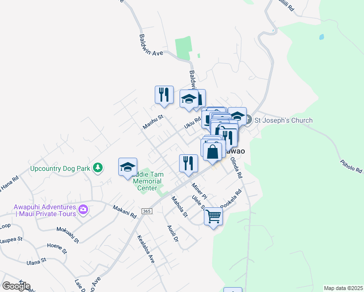map of restaurants, bars, coffee shops, grocery stores, and more near 1090 Mahanani Place in Makawao