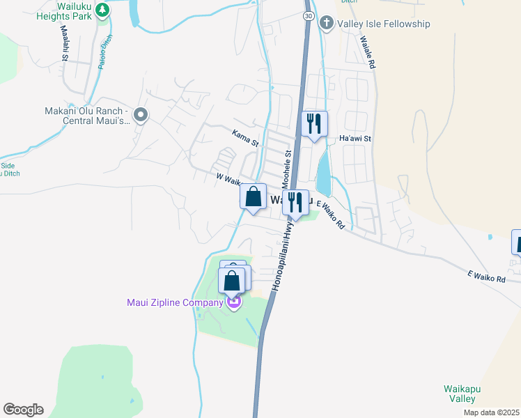 map of restaurants, bars, coffee shops, grocery stores, and more near 1431 Kemoa Place in Wailuku