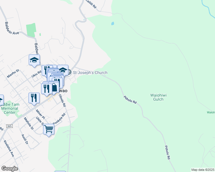 map of restaurants, bars, coffee shops, grocery stores, and more near 186 Piiholo Road in Makawao