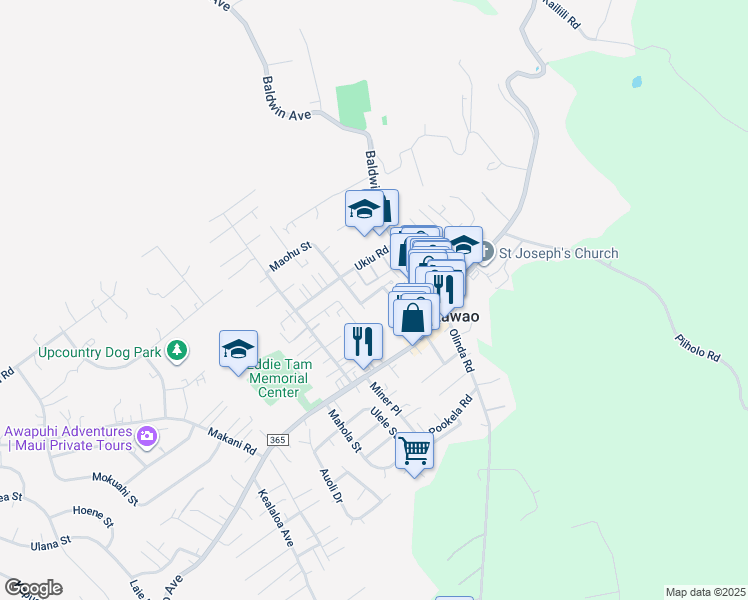 map of restaurants, bars, coffee shops, grocery stores, and more near 1102 Puana Street in Makawao