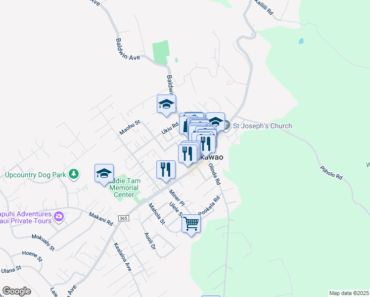 map of restaurants, bars, coffee shops, grocery stores, and more near 1144 Nakui Street in Makawao