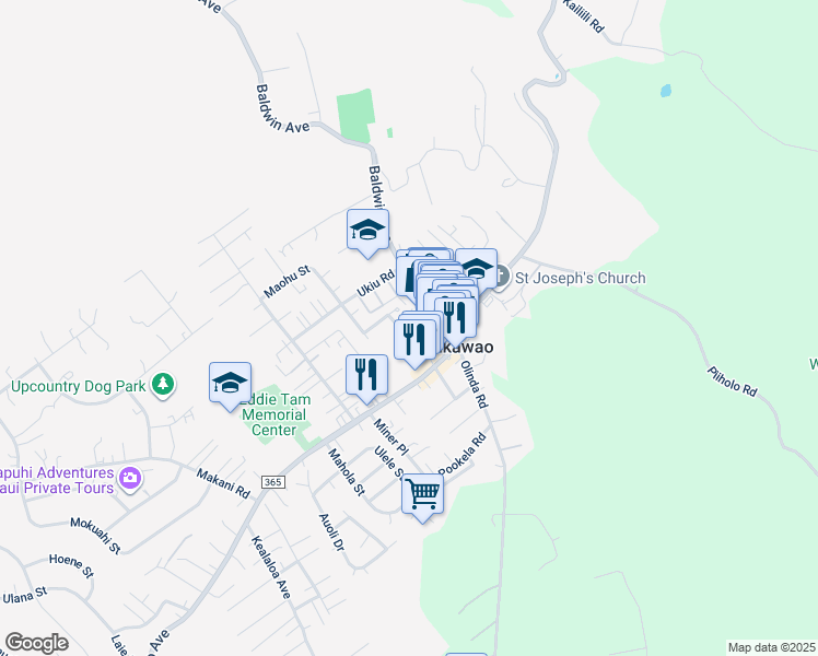 map of restaurants, bars, coffee shops, grocery stores, and more near 1144 Nakui Street in Makawao