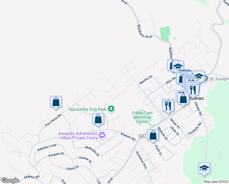 map of restaurants, bars, coffee shops, grocery stores, and more near 60 Hoomaha Road in Makawao