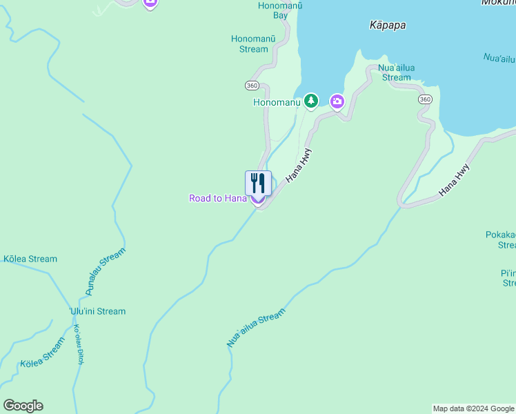 map of restaurants, bars, coffee shops, grocery stores, and more near Hana Highway in Maui County