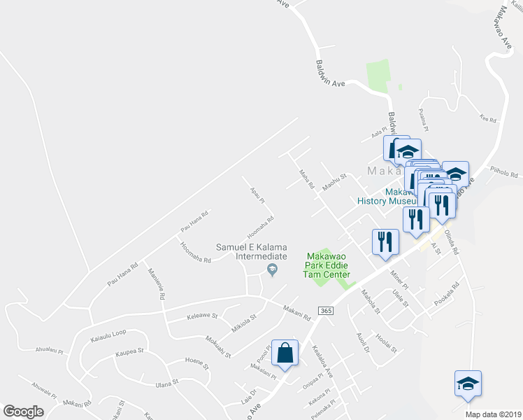 map of restaurants, bars, coffee shops, grocery stores, and more near 60 Hoomaha Road in Makawao