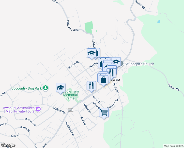 map of restaurants, bars, coffee shops, grocery stores, and more near 1091 Puana Street in Makawao
