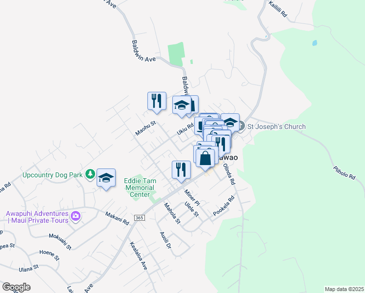 map of restaurants, bars, coffee shops, grocery stores, and more near 1091 Puana Street in Makawao
