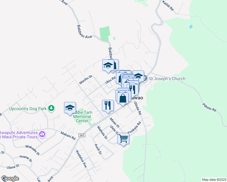 map of restaurants, bars, coffee shops, grocery stores, and more near 1110 Puana Street in Makawao