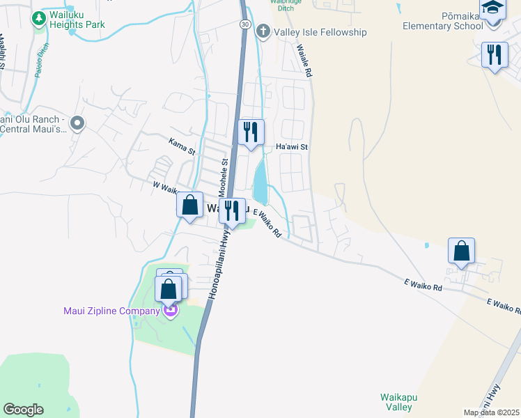 map of restaurants, bars, coffee shops, grocery stores, and more near 61 East Waiko Road in Wailuku