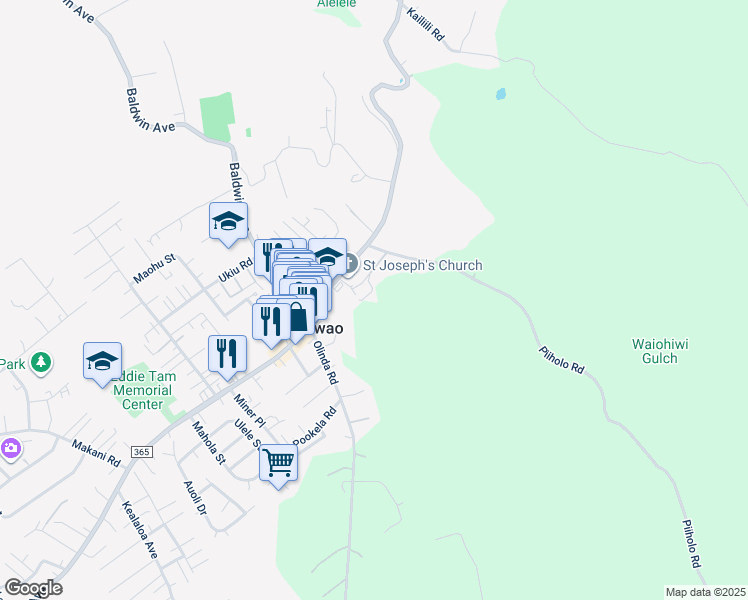 map of restaurants, bars, coffee shops, grocery stores, and more near 186 Piiholo Road in Makawao