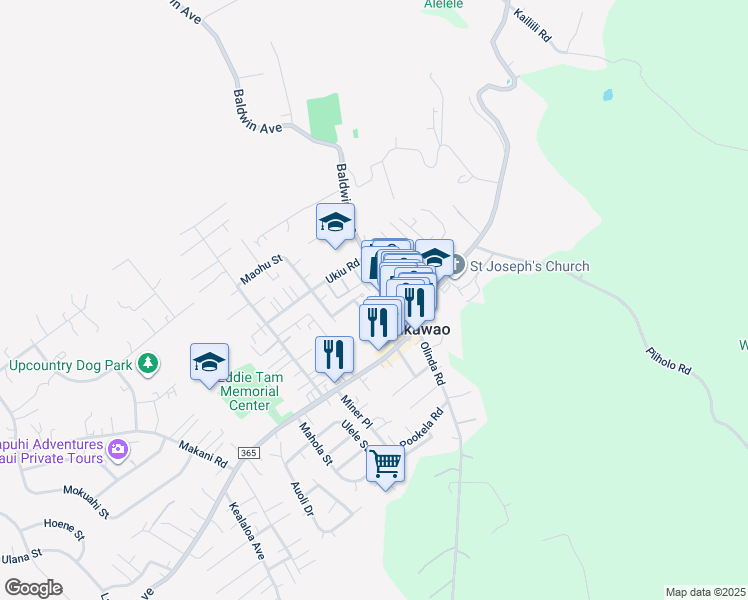 map of restaurants, bars, coffee shops, grocery stores, and more near 1151 Nakui Street in Makawao