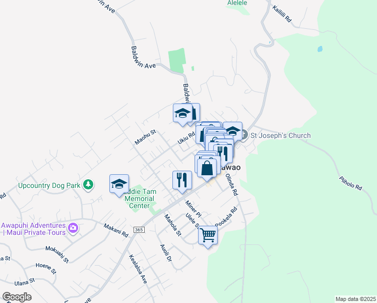 map of restaurants, bars, coffee shops, grocery stores, and more near 1111 Puana Street in Makawao