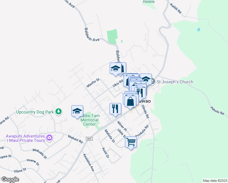 map of restaurants, bars, coffee shops, grocery stores, and more near 3579 Pahala Street in Makawao