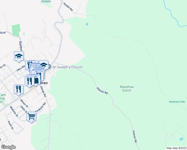 map of restaurants, bars, coffee shops, grocery stores, and more near 341 Piiholo Road in Makawao