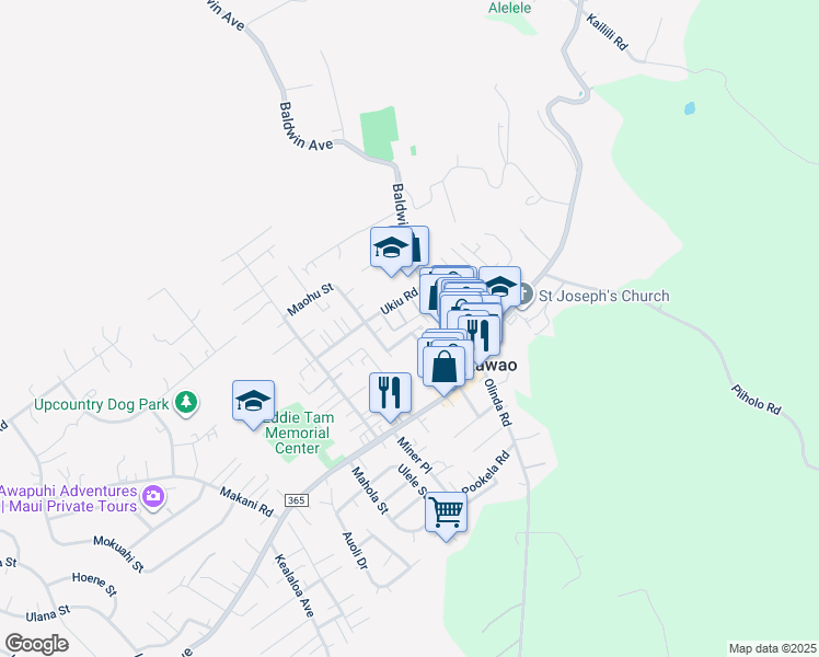 map of restaurants, bars, coffee shops, grocery stores, and more near 1115 Puana Street in Makawao