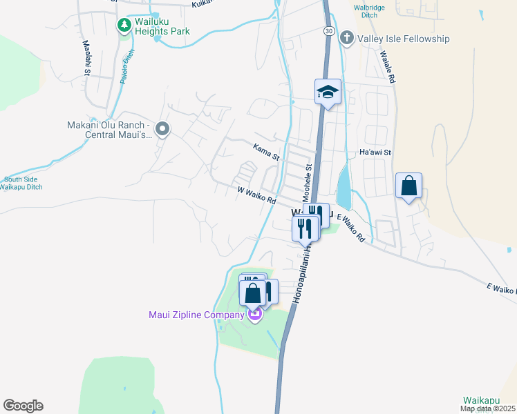 map of restaurants, bars, coffee shops, grocery stores, and more near 1450 Kilinoe Place in Wailuku