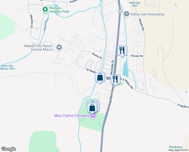 map of restaurants, bars, coffee shops, grocery stores, and more near 1450 Kilinoe Place in Wailuku