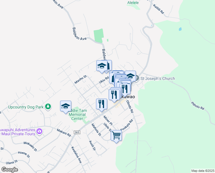 map of restaurants, bars, coffee shops, grocery stores, and more near 1123 Puana Street in Makawao