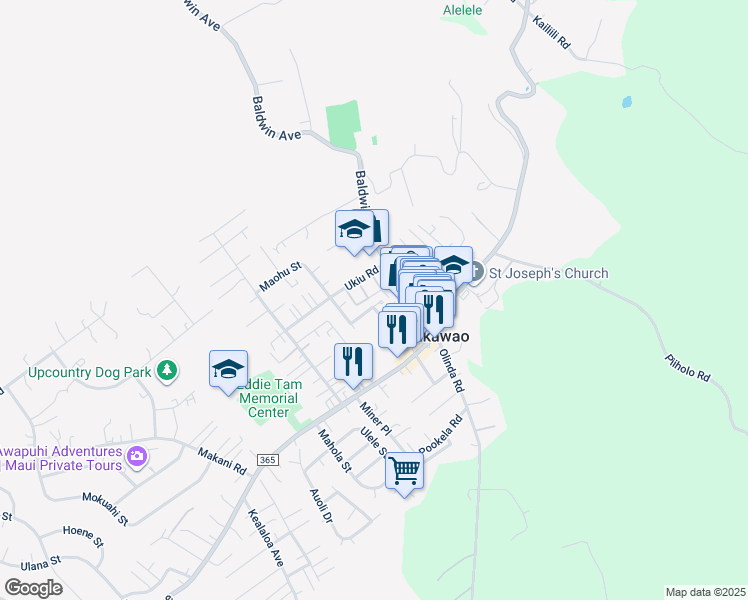 map of restaurants, bars, coffee shops, grocery stores, and more near 1123 Puana Street in Makawao