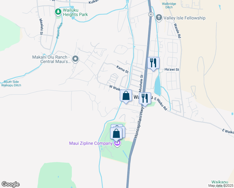 map of restaurants, bars, coffee shops, grocery stores, and more near 1460 Kilinoe Place in Wailuku