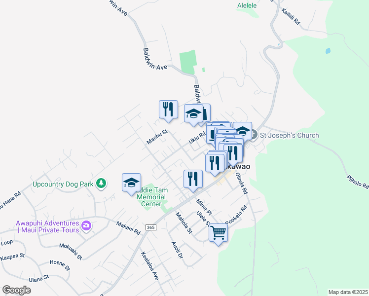 map of restaurants, bars, coffee shops, grocery stores, and more near 3561 Pahala Street in Makawao