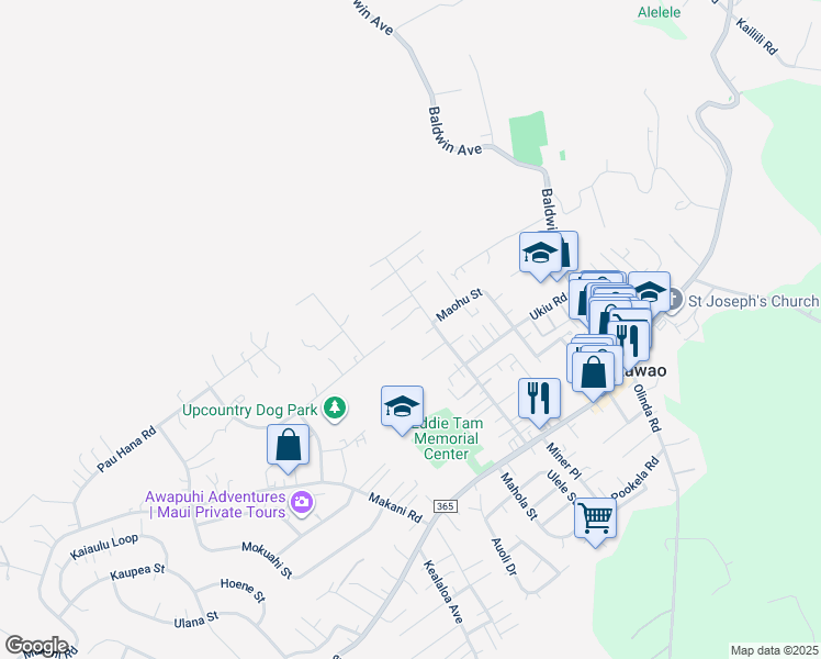 map of restaurants, bars, coffee shops, grocery stores, and more near 211 Maha Road in Makawao
