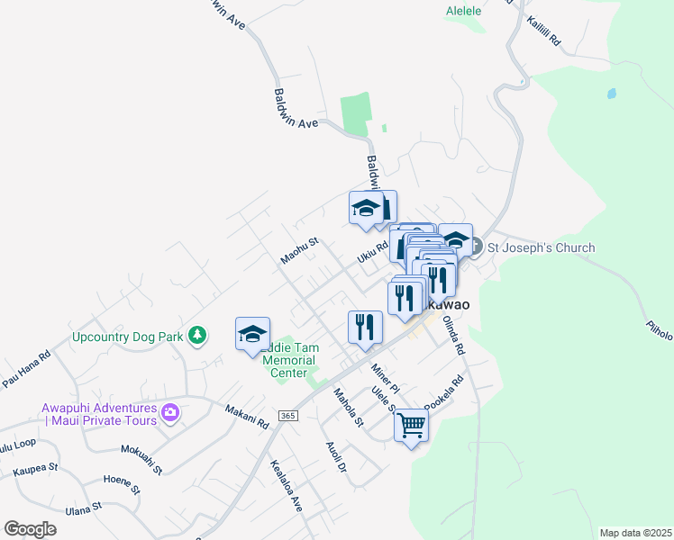 map of restaurants, bars, coffee shops, grocery stores, and more near 1079 Ukiu Road in Makawao
