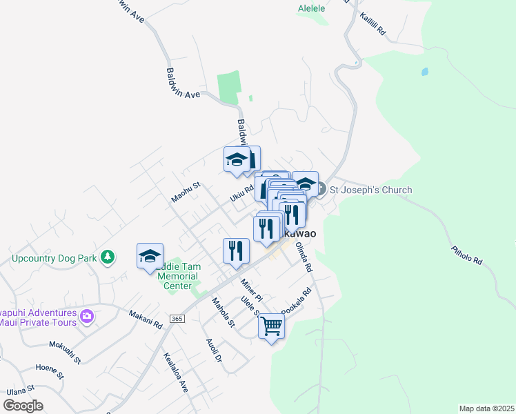 map of restaurants, bars, coffee shops, grocery stores, and more near 1131 Puana Street in Makawao