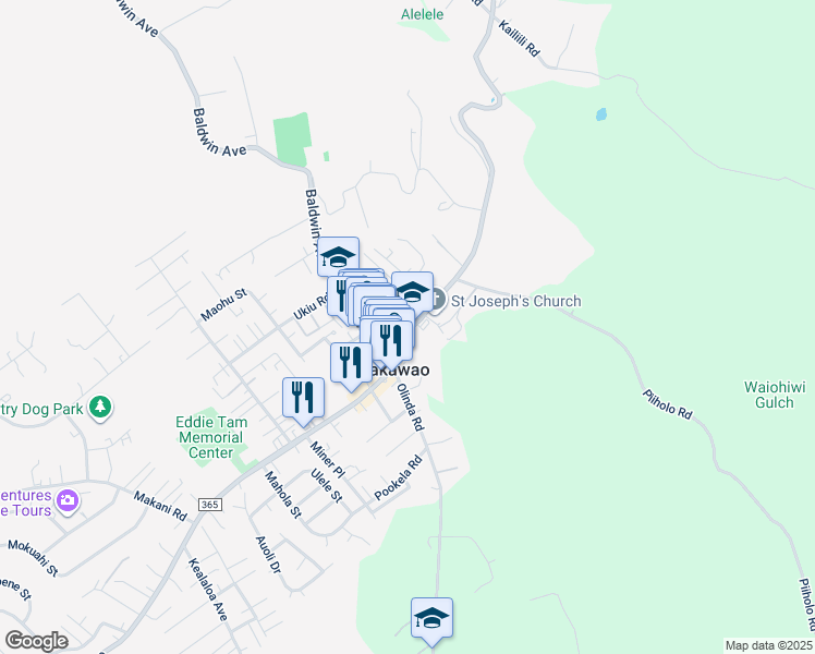 map of restaurants, bars, coffee shops, grocery stores, and more near 1255 Makawao Avenue in Makawao