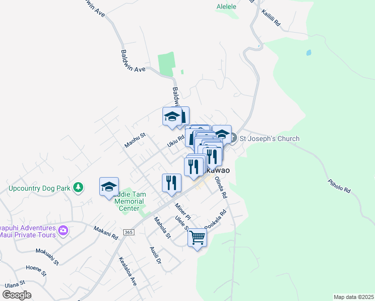 map of restaurants, bars, coffee shops, grocery stores, and more near 1131 Puana Street in Makawao