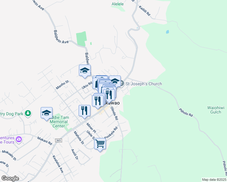 map of restaurants, bars, coffee shops, grocery stores, and more near 1255 Makawao Avenue in Makawao