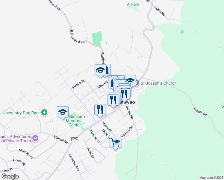 map of restaurants, bars, coffee shops, grocery stores, and more near 3600 Kekahi Place in Makawao